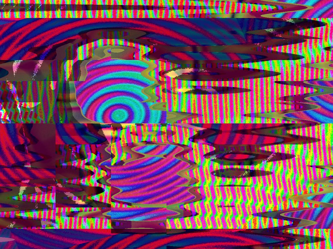 Concentric rainbow ripples cut into wavy slices