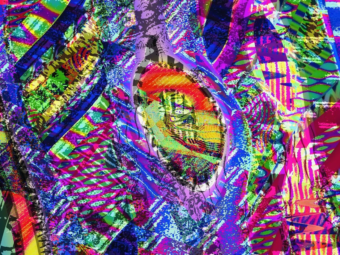 Neon pattern-filled glitch composite