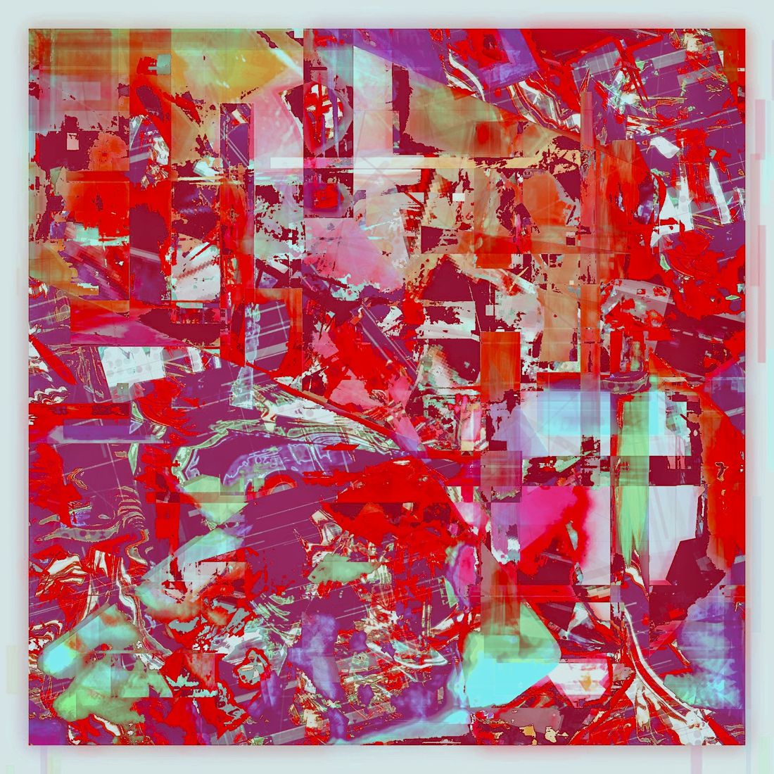 Red and mint layered block collage