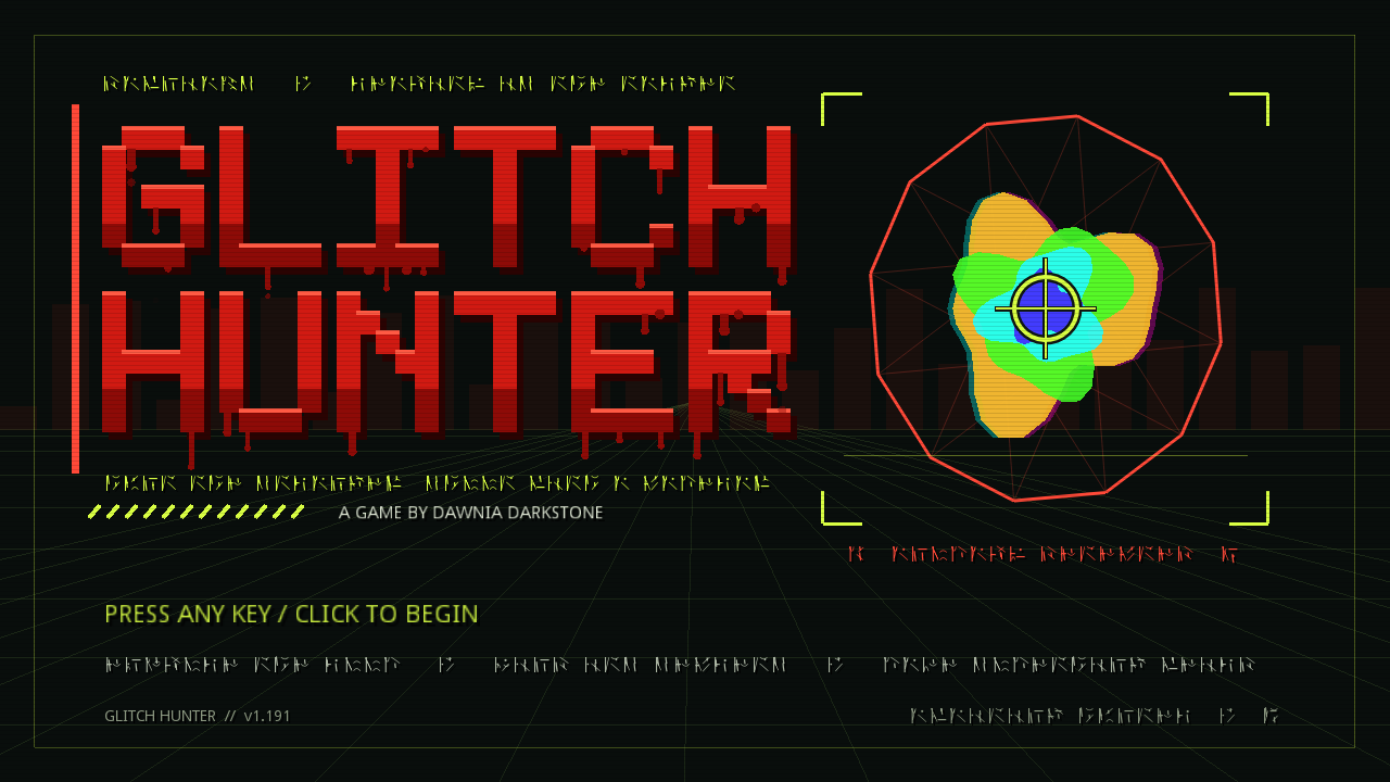 Glitch Hunter title screen showing a surreal landscape